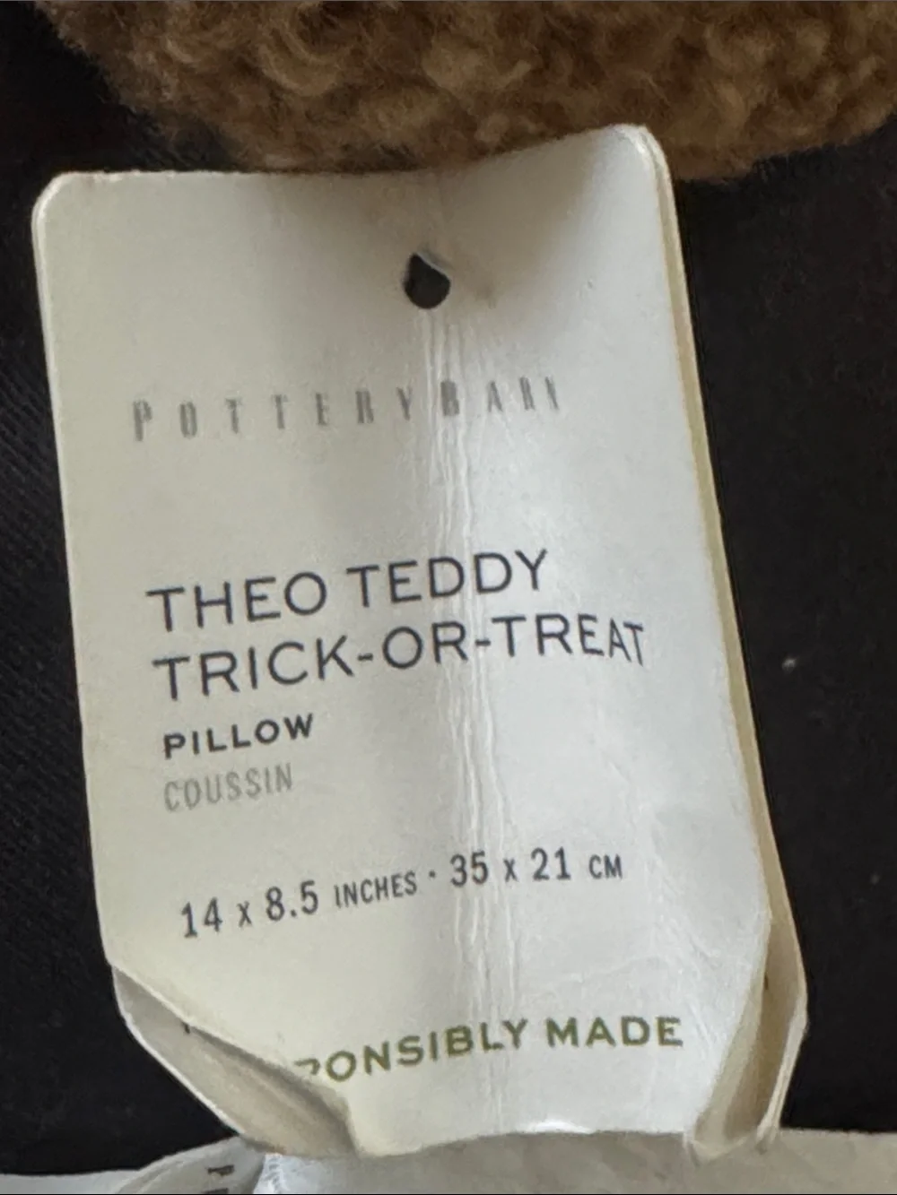 Pottery Barn Theo Teddy Trick-or-Treat Pillow Shelf Plush Stuffed Bear Animal